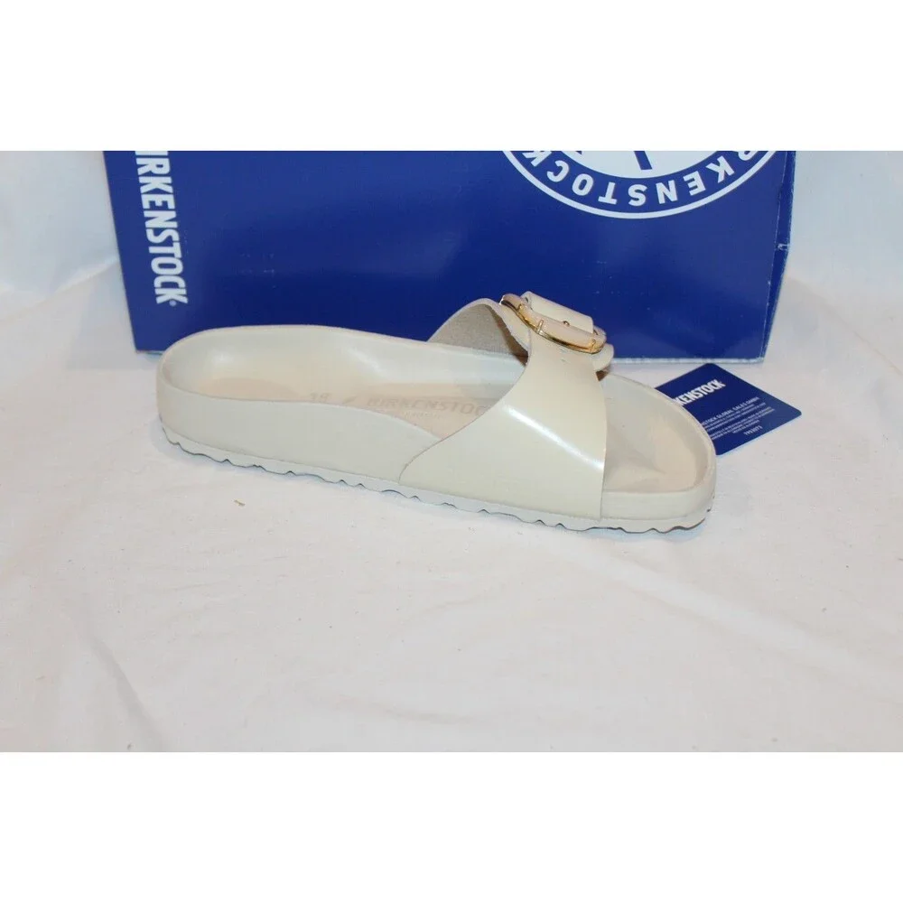 Birkenstock Women Madrid Big Buckle Leather Pearl High Shine Ecru EU 38 NAR $260